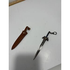 Vintage Lionhead Fantasy Sword Keychain Miniature with Leather Sheath